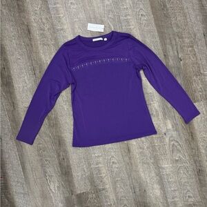 NWT Purple Long Sleeve Embellished Mesh Shirt Sz S
